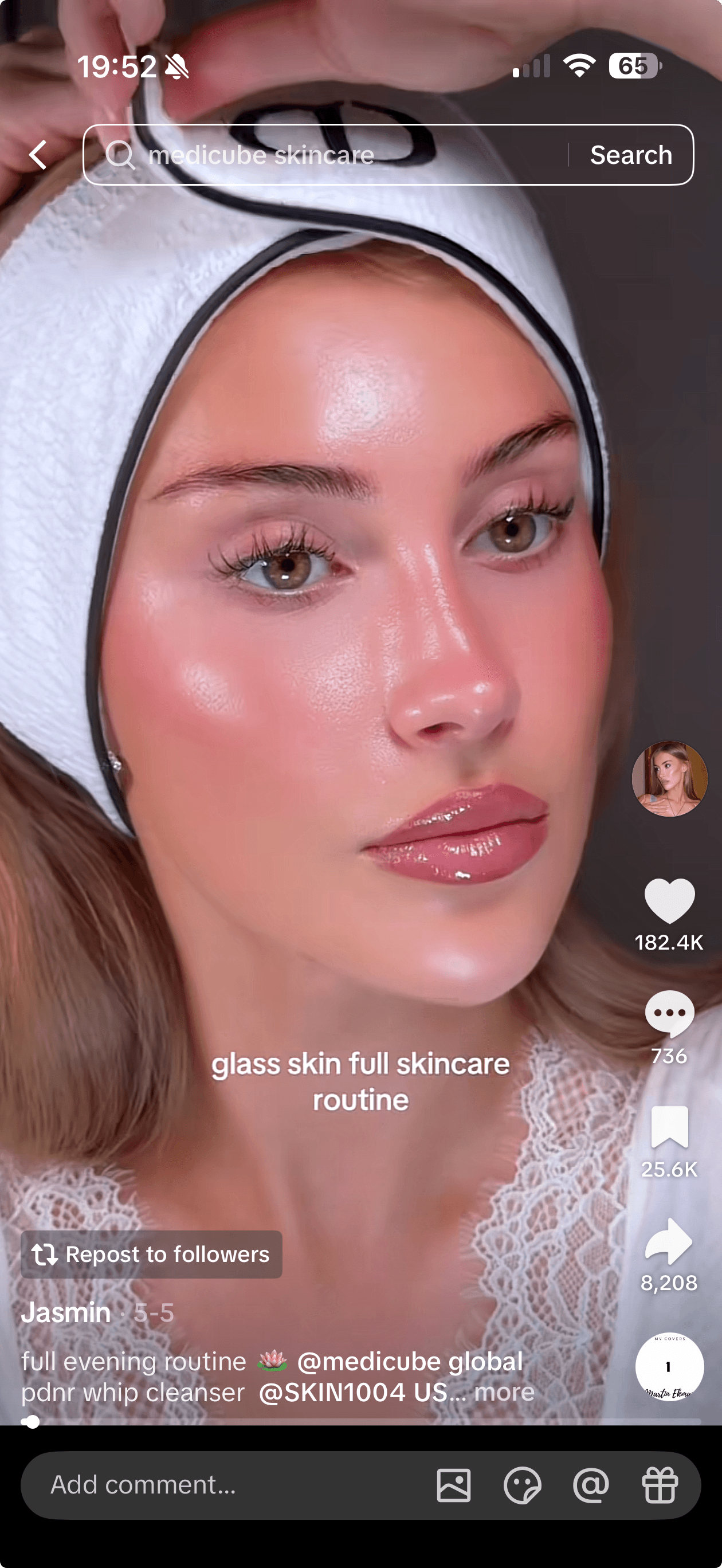Glow AI input screen for a saved beauty video