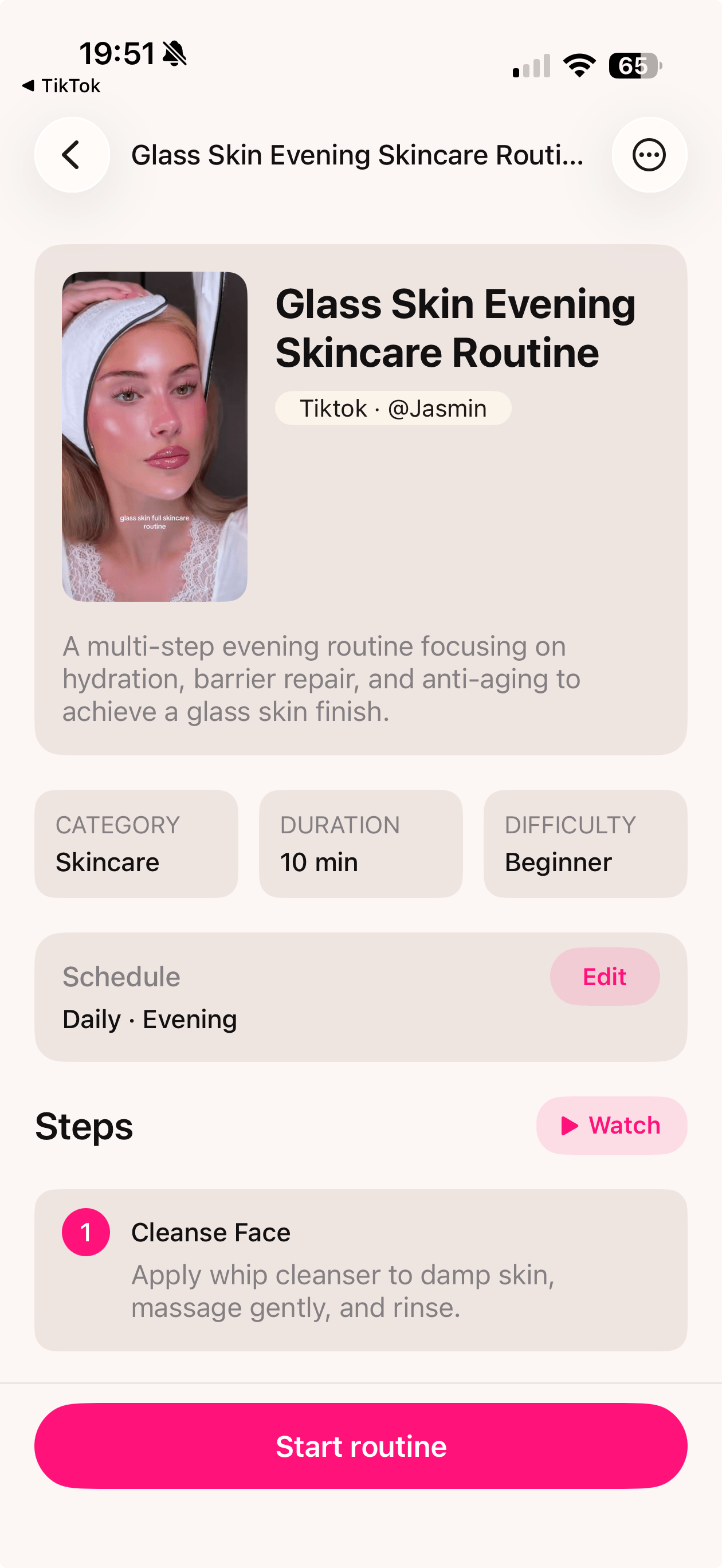 Glow AI output screen showing an extracted routine