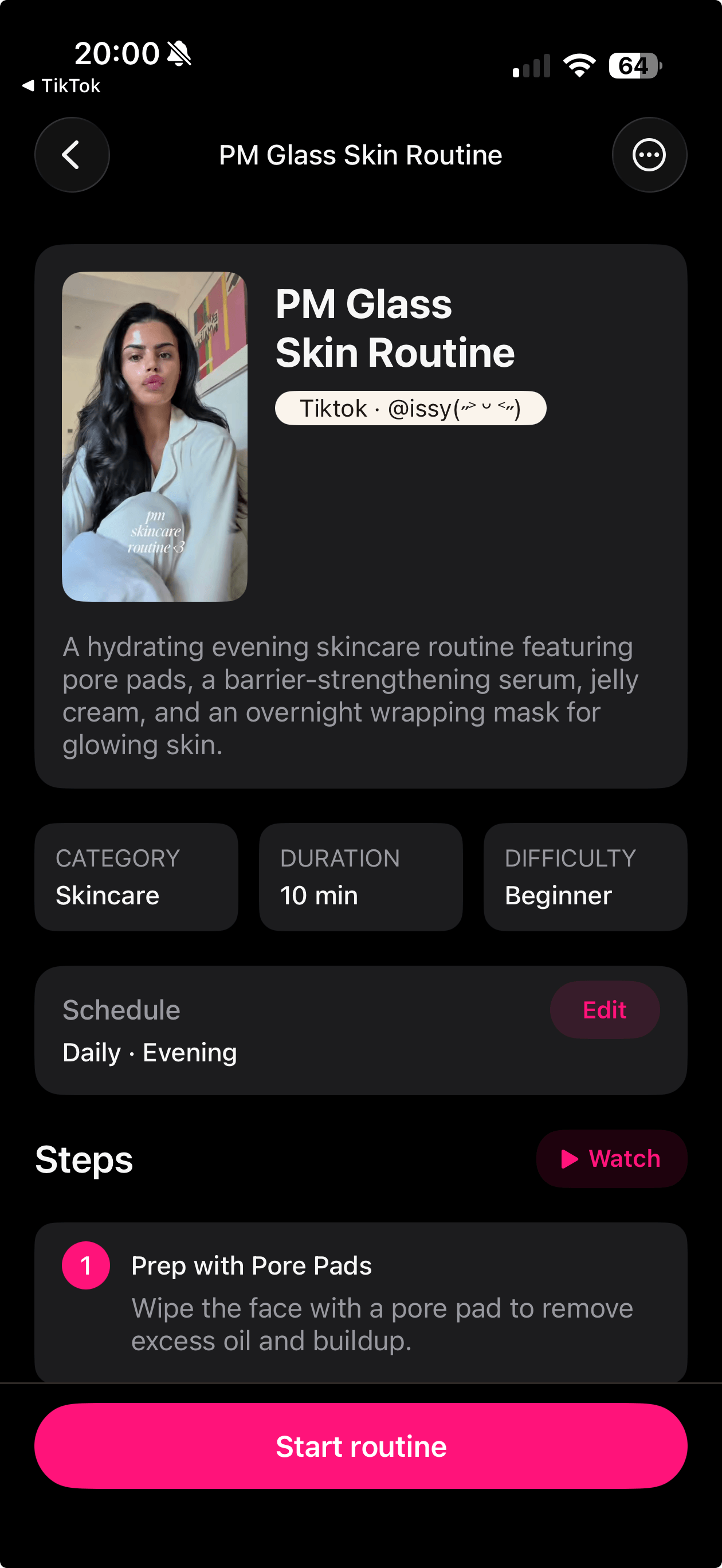 Glow AI routine created from a beauty video